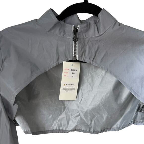 Gray Cropped Windbreaker Jacket Sz Small Reflective Fabric Bolero Style Festival - Picture 4 of 15
